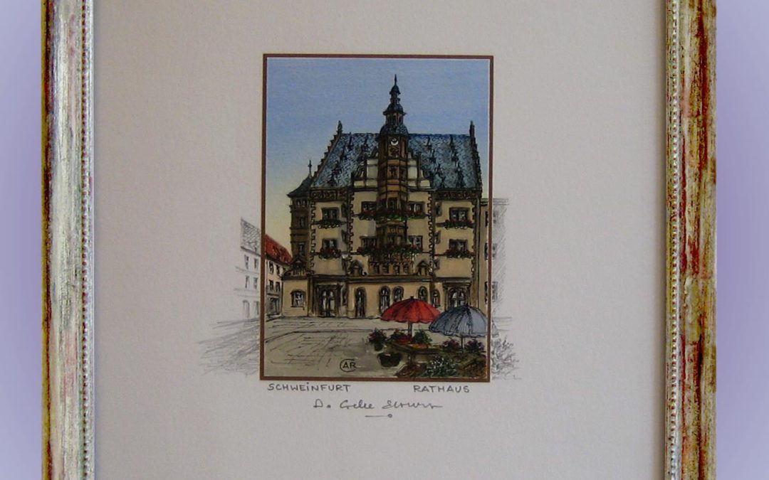Aquarell – Rathaus Schweinfurt mit Modellrahmen