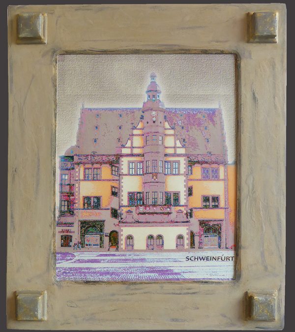 Rahmen mit eigener Eckverzierung mit Rathaus Schweinfurt
