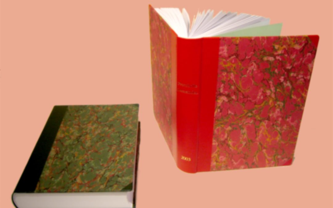 Lederbuch mit Marmorpapier und Ecken 1